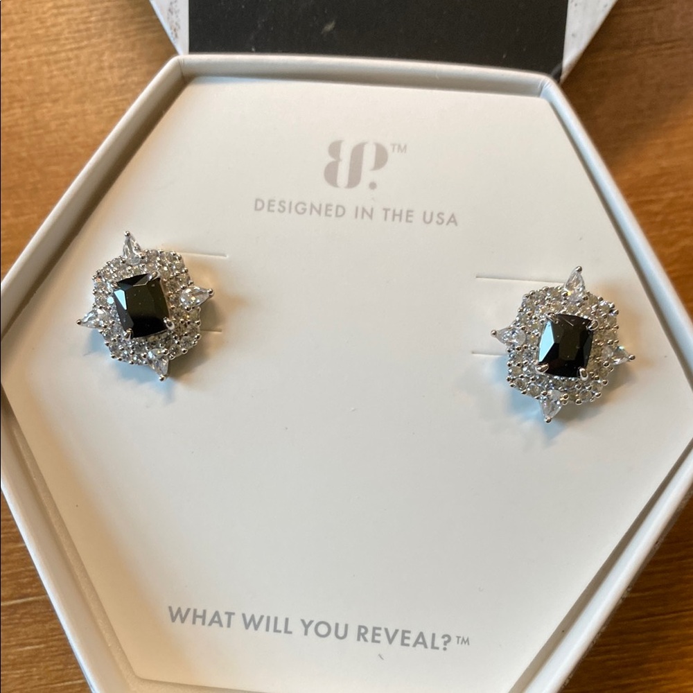 Sterling Silver and Black Onyx Cubic Zirconia Earrings with Classic Design